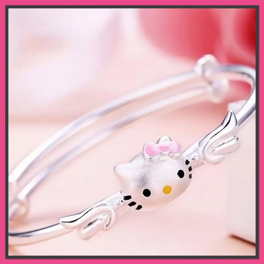 Hello Kitty Silver Bracelet with Pink Bow Cat Charm